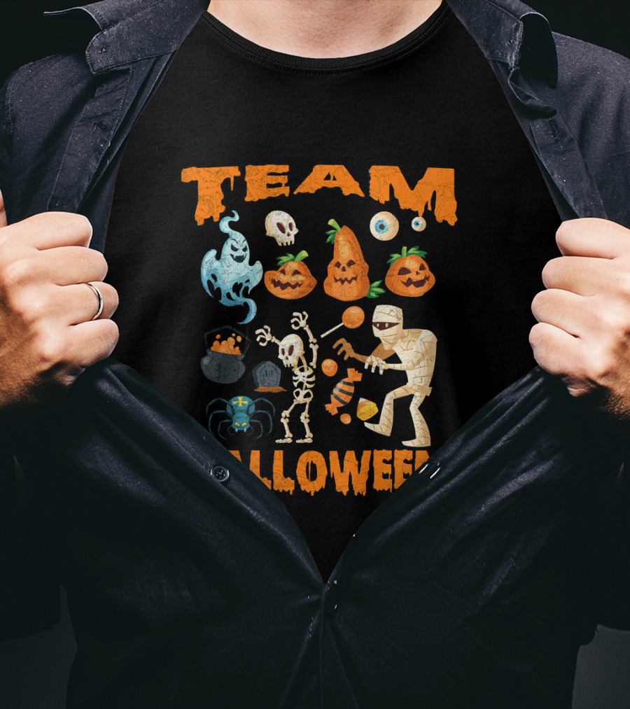 Team Halloween Ghost Skull Skeleton Pumpkins Mummy Spider T-Shirt