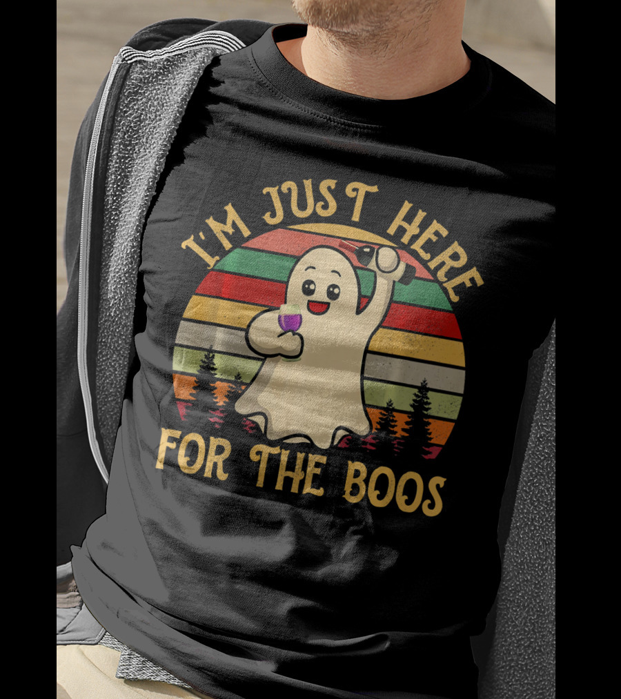 I'm Just Here For The Boos Vintage Ghost Wine Halloween T-Shirt