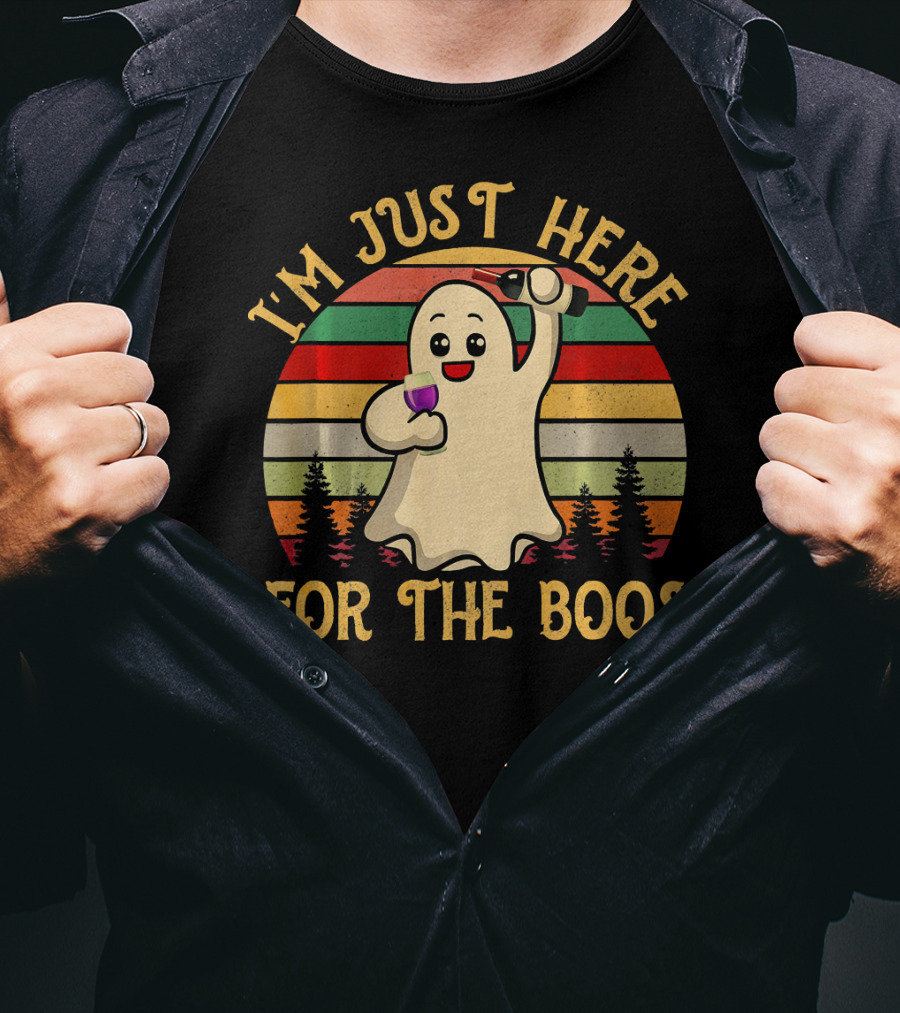 I'm Just Here For The Boos Vintage Ghost Wine Halloween T-Shirt