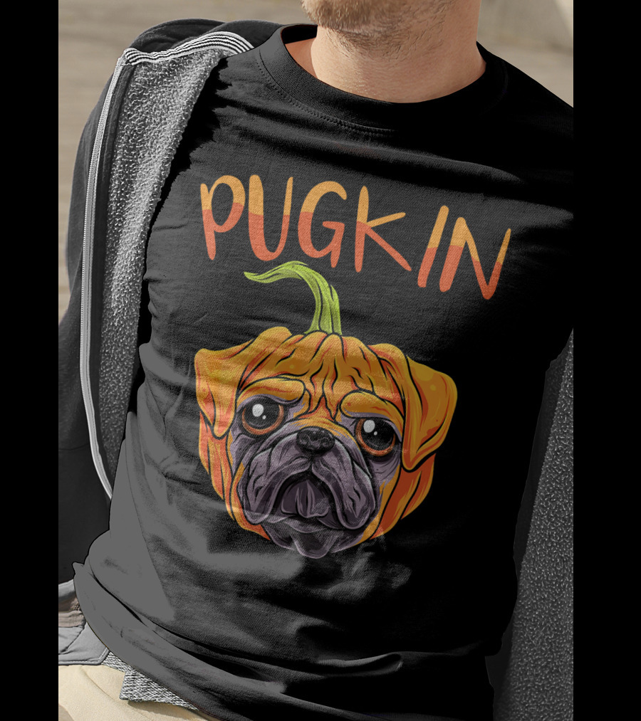 Pugkin Funny Pumpkin Pug Dog Head T-Shirt
