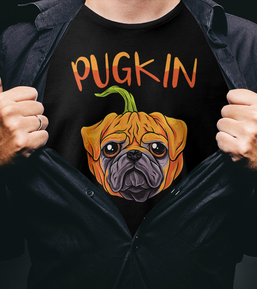 Pugkin Funny Pumpkin Pug Dog Head T-Shirt