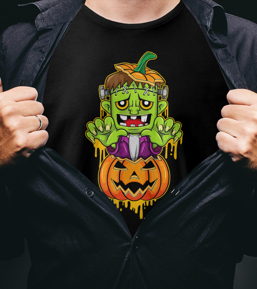 Sweet Cute Pumpkin Halloween Frankenstein Monster T-Shirt
