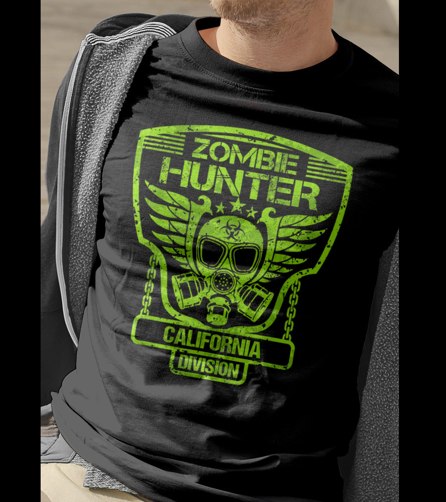 Zombie Hunter California Division Gas Mask Wings Emblem T-Shirt