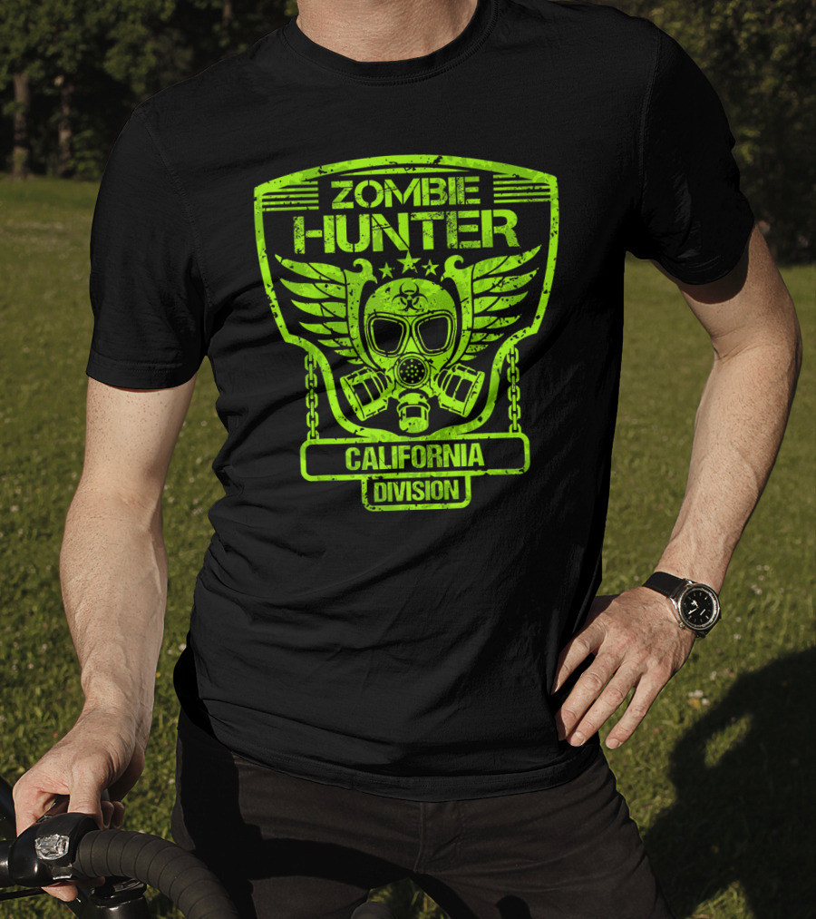 Zombie Hunter California Division Gas Mask Wings Emblem T-Shirt