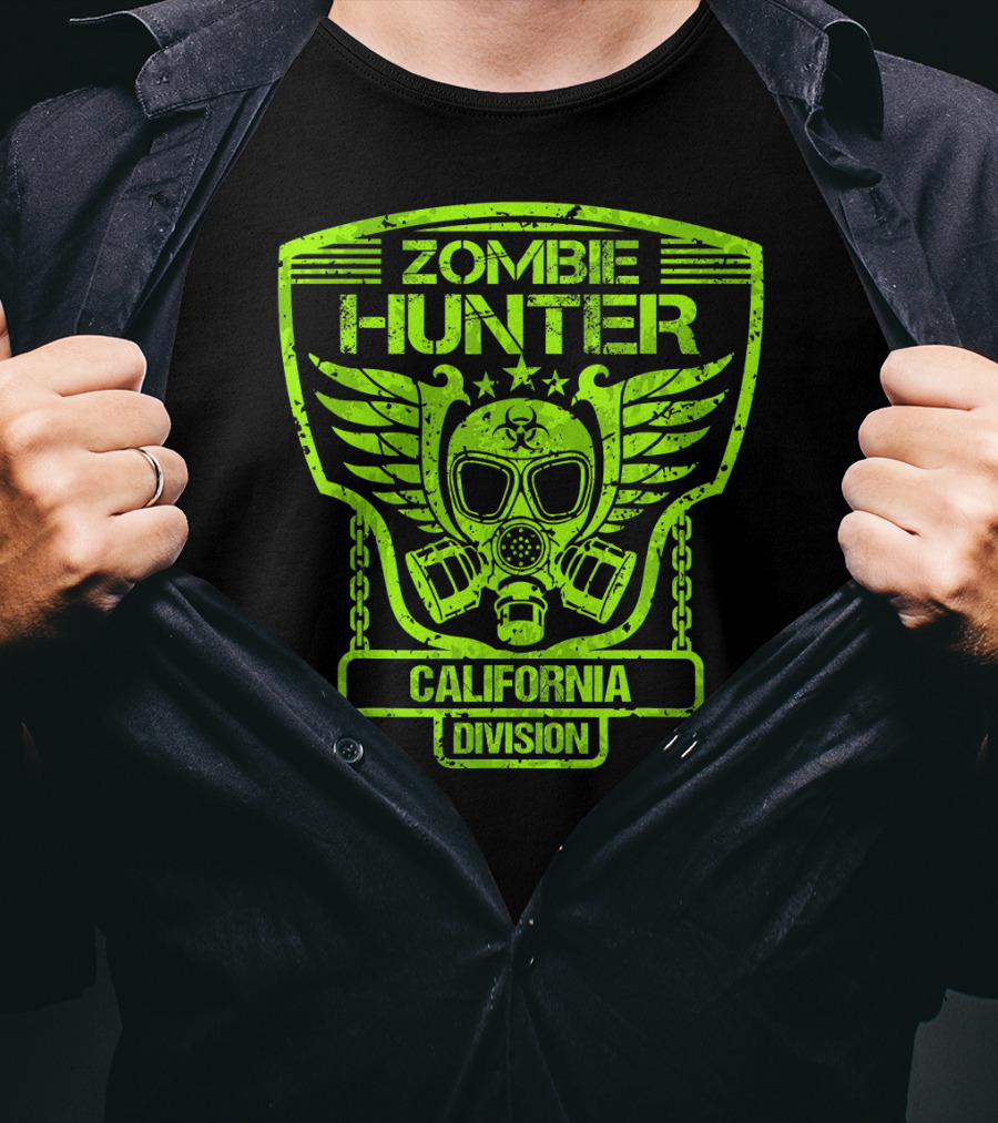 Zombie Hunter California Division Gas Mask Wings Emblem T-Shirt