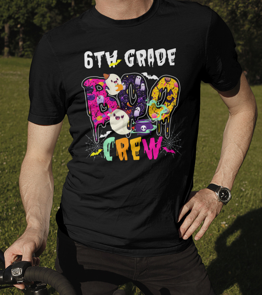 6th Grade Boo Crew Halloween Funny Costume Ghosts Bats Cauldron Spiders T-Shirt