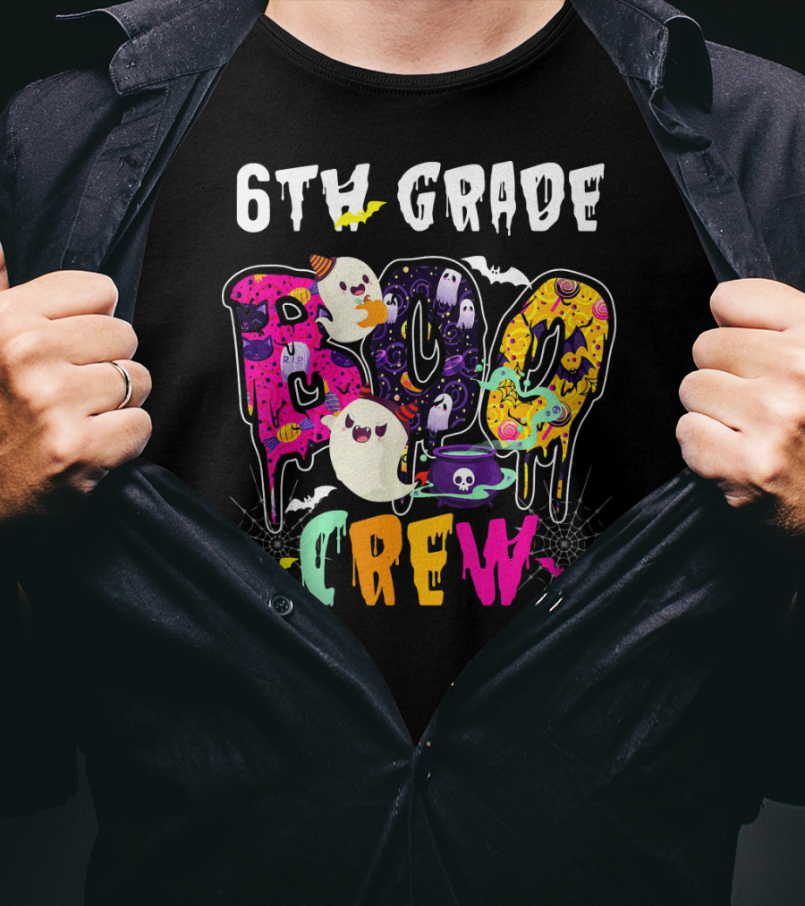 6th Grade Boo Crew Halloween Funny Costume Ghosts Bats Cauldron Spiders T-Shirt