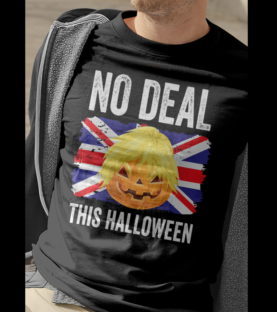No Deal This Halloween Brexit Pumpkin UK Flag T-Shirt