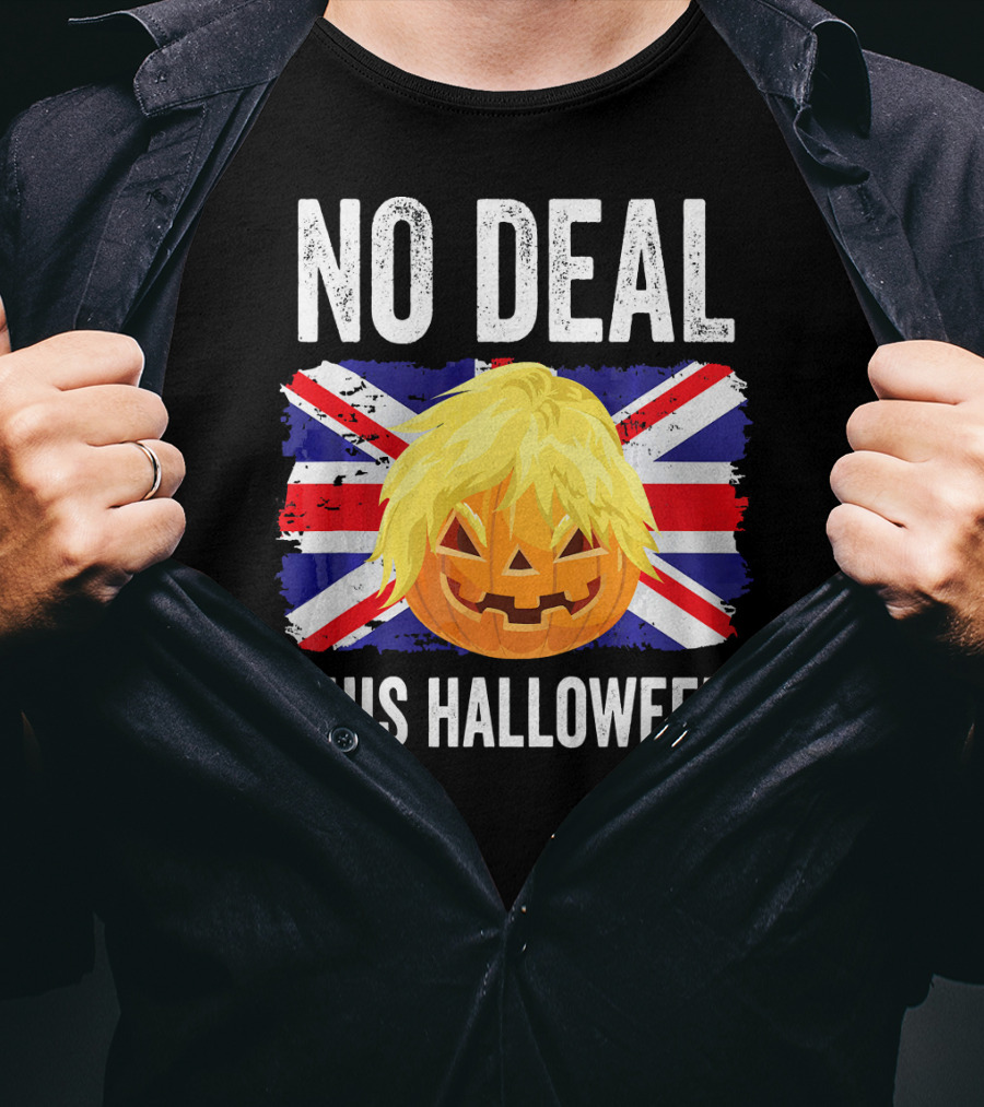 No Deal This Halloween Brexit Pumpkin UK Flag T-Shirt