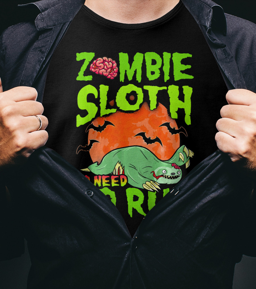 Zombie Sloth No Need To Run Halloween Brain Bats T-Shirt