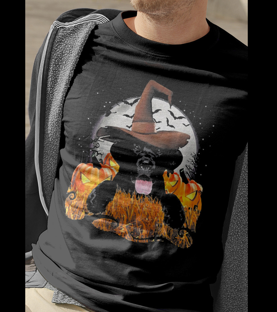 Labrador Halloween Cute Dog Witch With Pumpkin And Moon T-Shirt