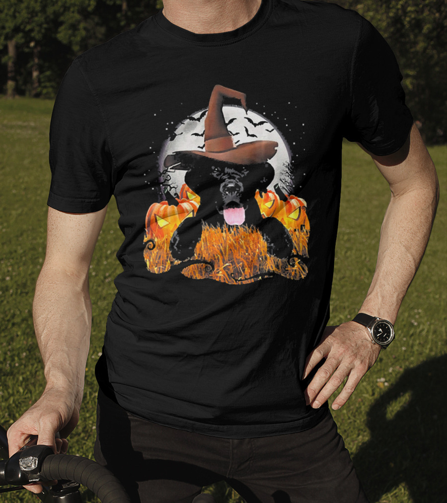 Labrador Halloween Cute Dog Witch With Pumpkin And Moon T-Shirt