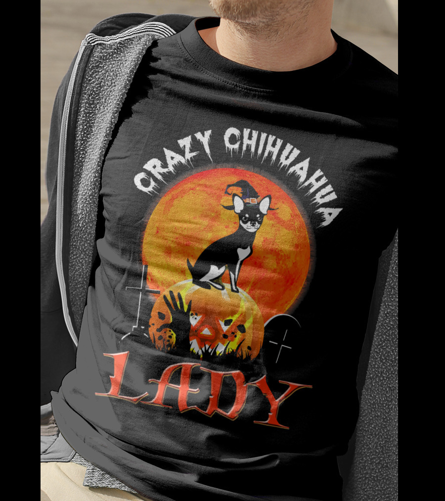 Crazy Chihuahua Lady Halloween Pumpkin Moon T-Shirt