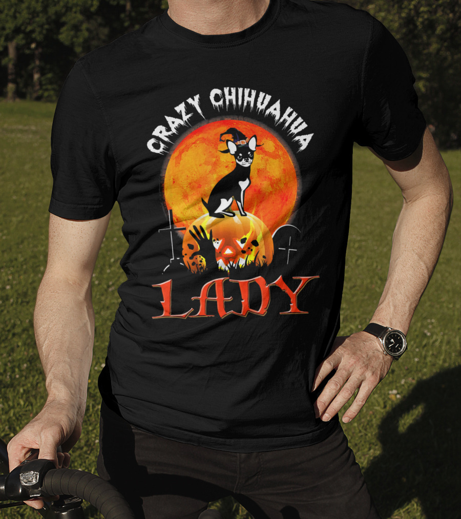 Crazy Chihuahua Lady Halloween Pumpkin Moon T-Shirt