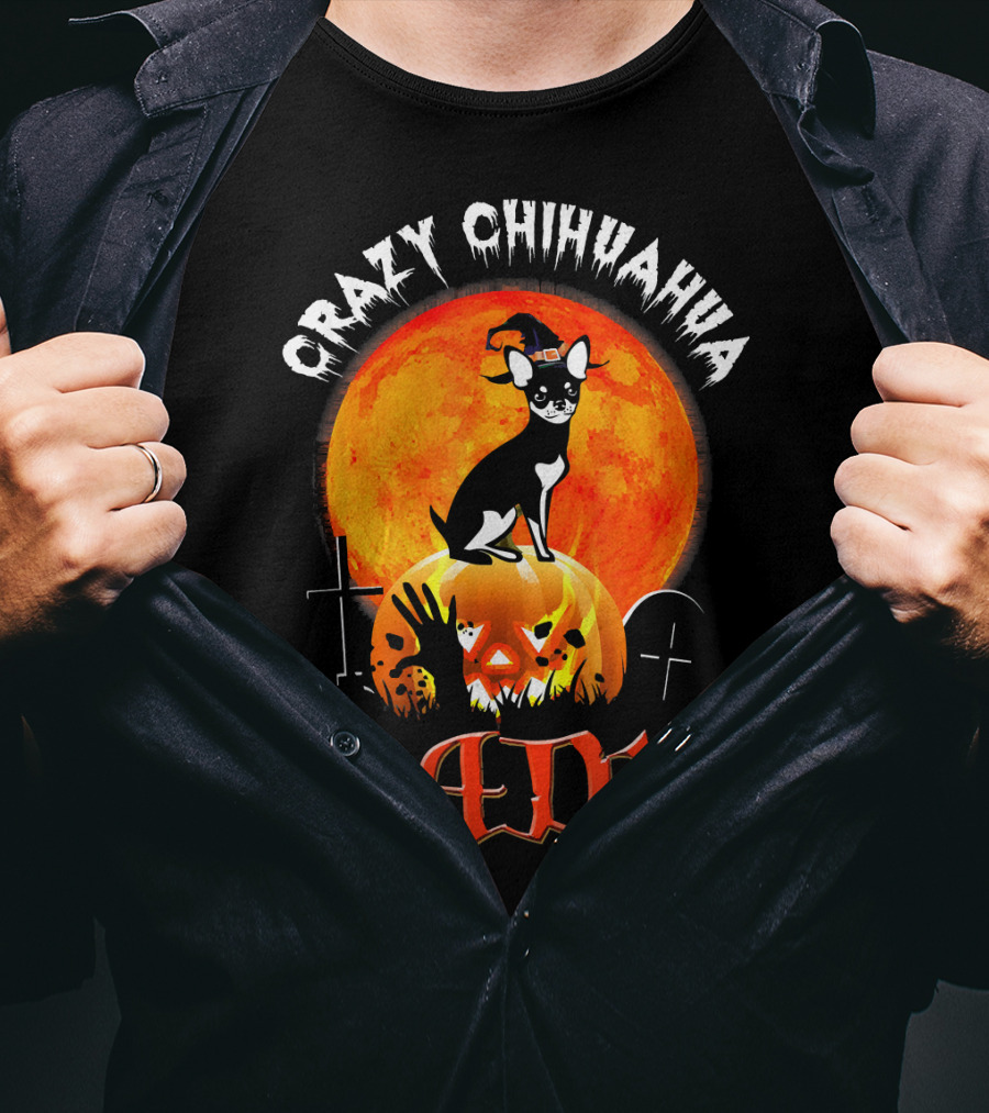 Crazy Chihuahua Lady Halloween Pumpkin Moon T-Shirt
