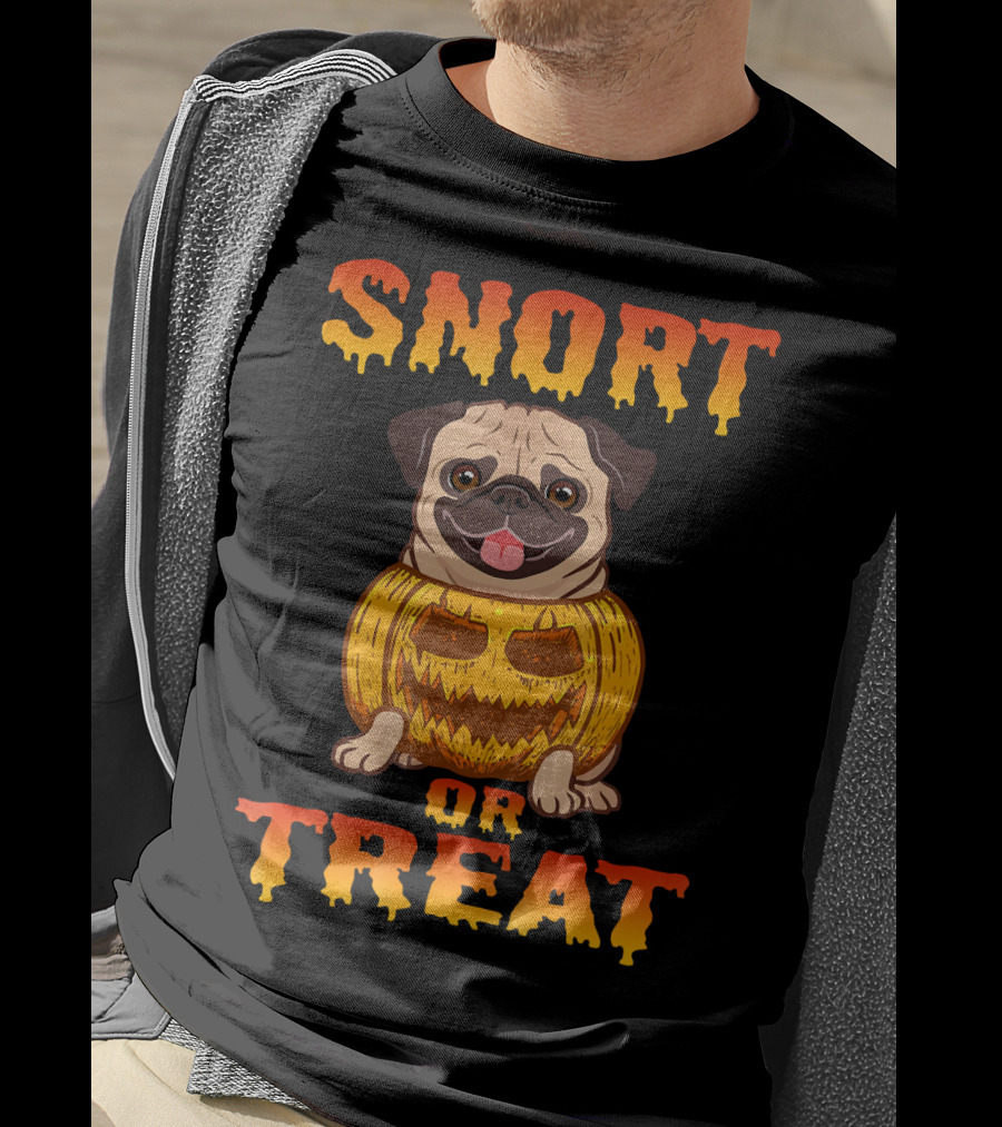 Snort Or Treat Funny Pug Pumpkin Halloween T-Shirt