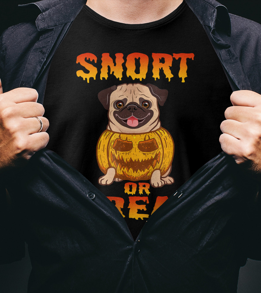 Snort Or Treat Funny Pug Pumpkin Halloween T-Shirt