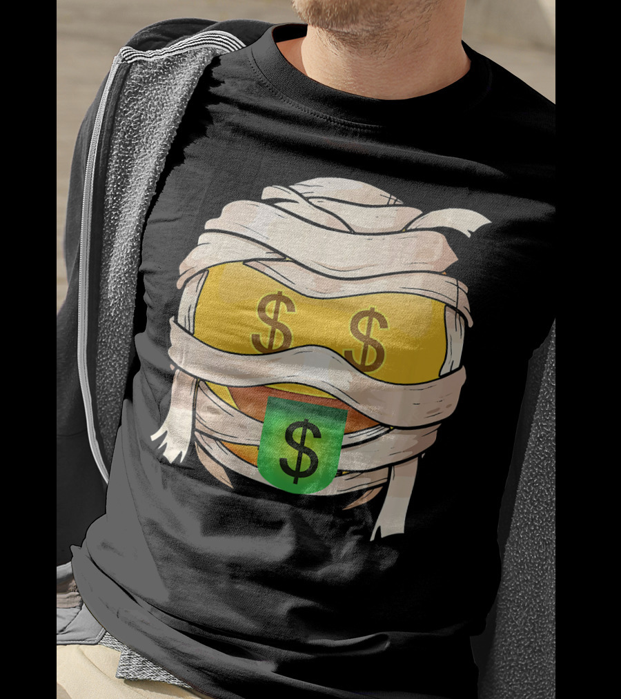 Money Face Emoji Wink Out Tongue Wrapped Mummy Style Dollar Sign Eyes T-Shirt