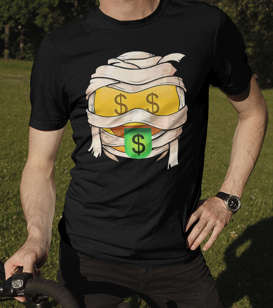 Money Face Emoji Wink Out Tongue Wrapped Mummy Style Dollar Sign Eyes T-Shirt