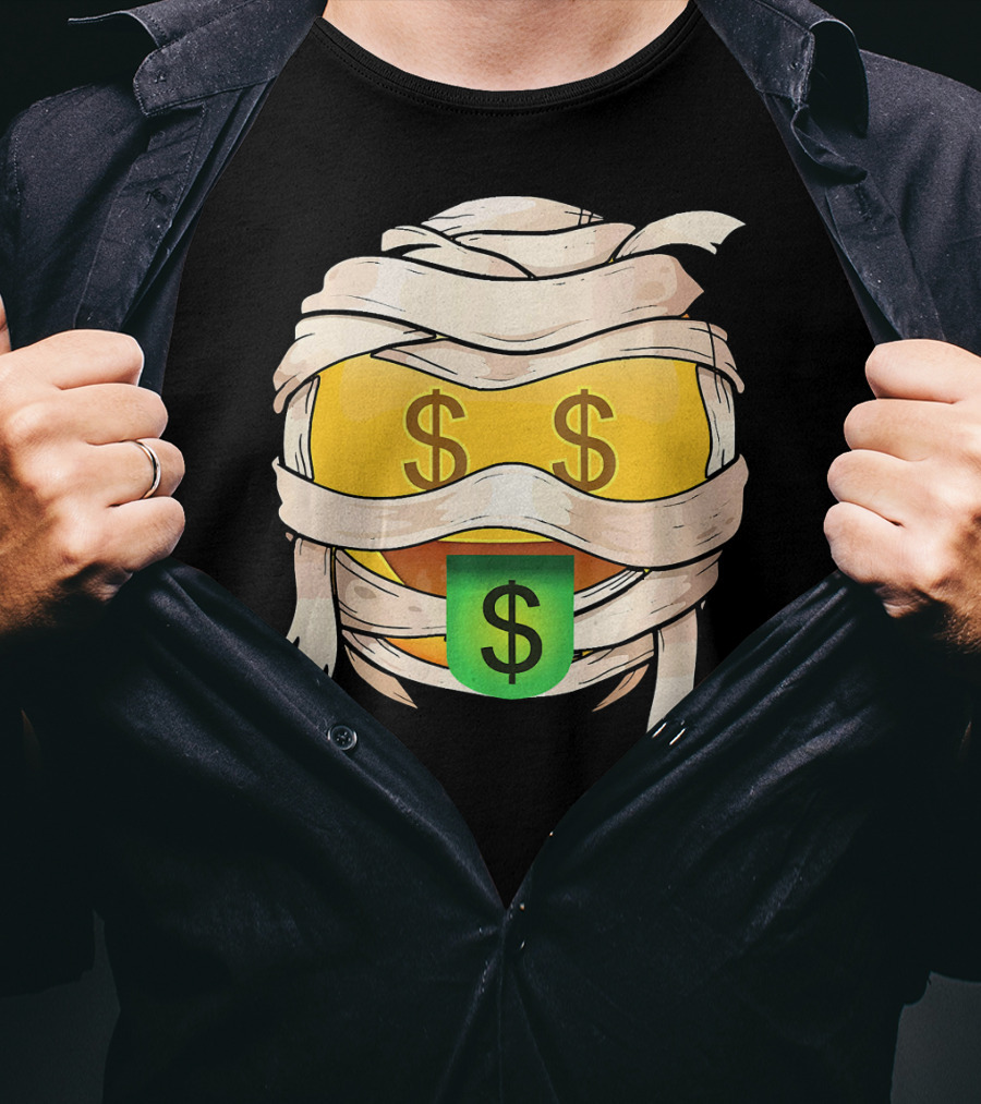 Money Face Emoji Wink Out Tongue Wrapped Mummy Style Dollar Sign Eyes T-Shirt