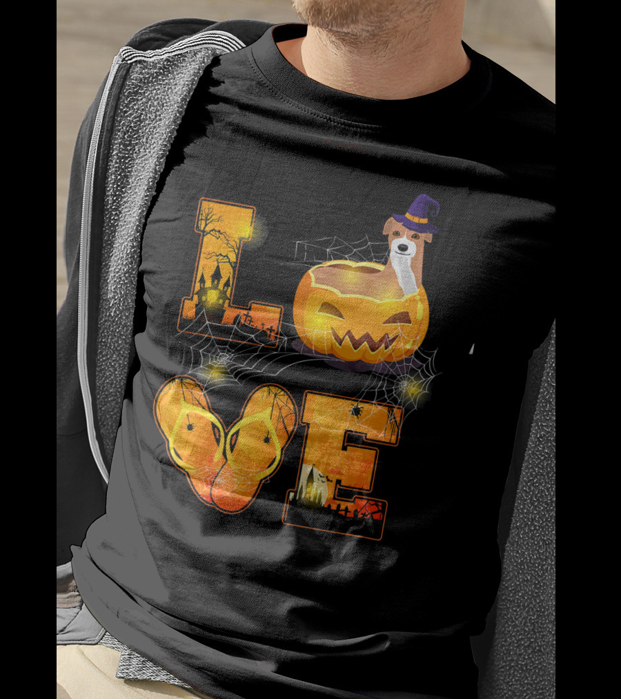 LOVE Halloween Pumpkin Italian Greyhound Spider Webs T-Shirt