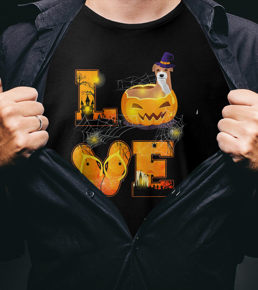 LOVE Halloween Pumpkin Italian Greyhound Spider Webs T-Shirt