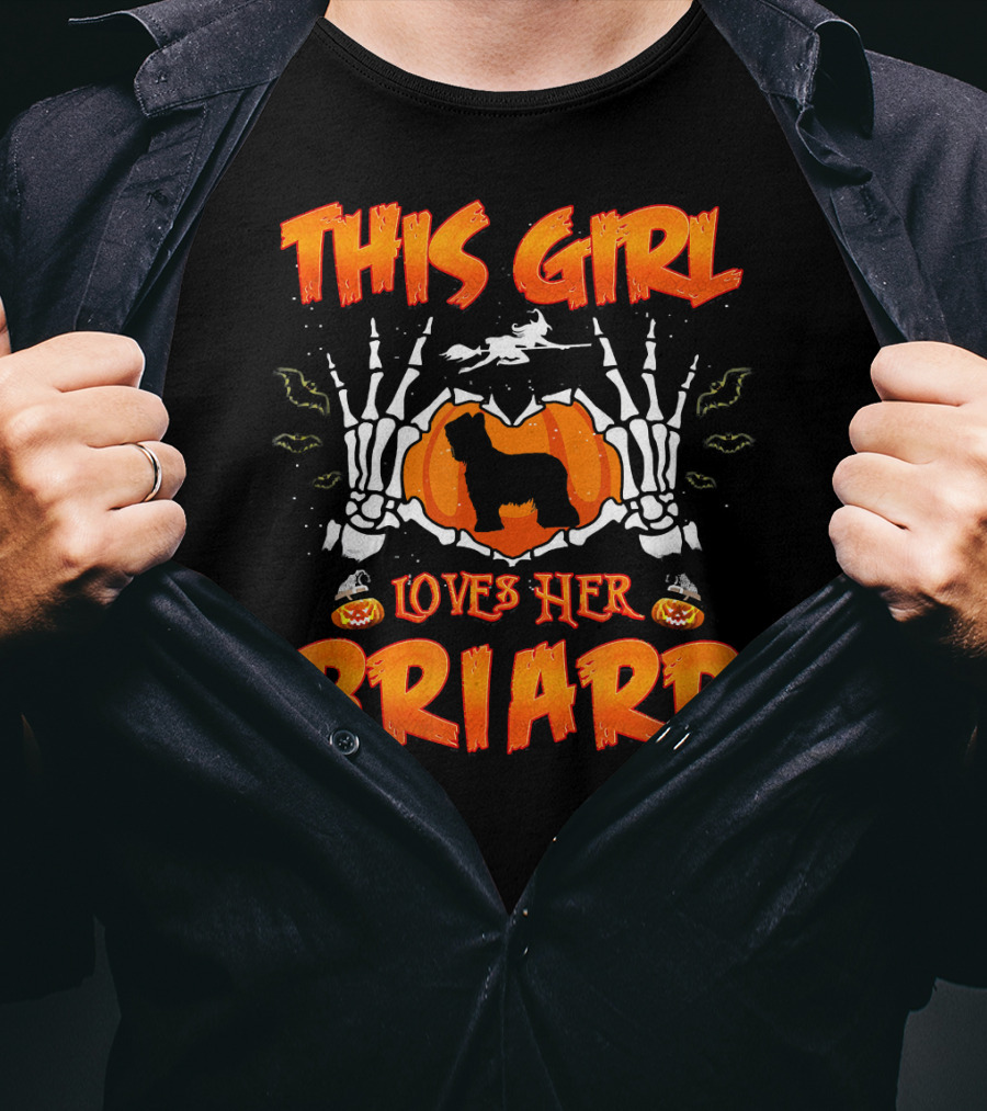 This Girl Loves Her Briard Dog Halloween Skeleton Pumpkin T-Shirt