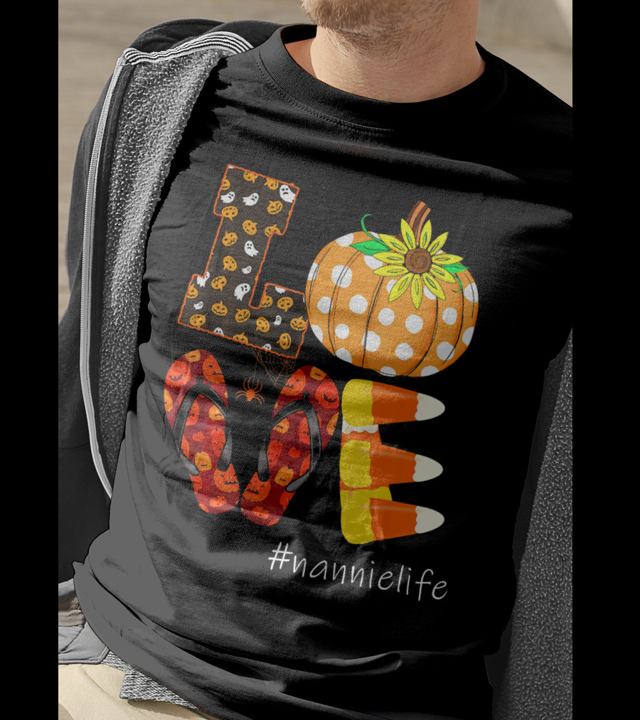 LOVE Pumpkin Candy Corn Flip Flops #nannielife T-Shirt