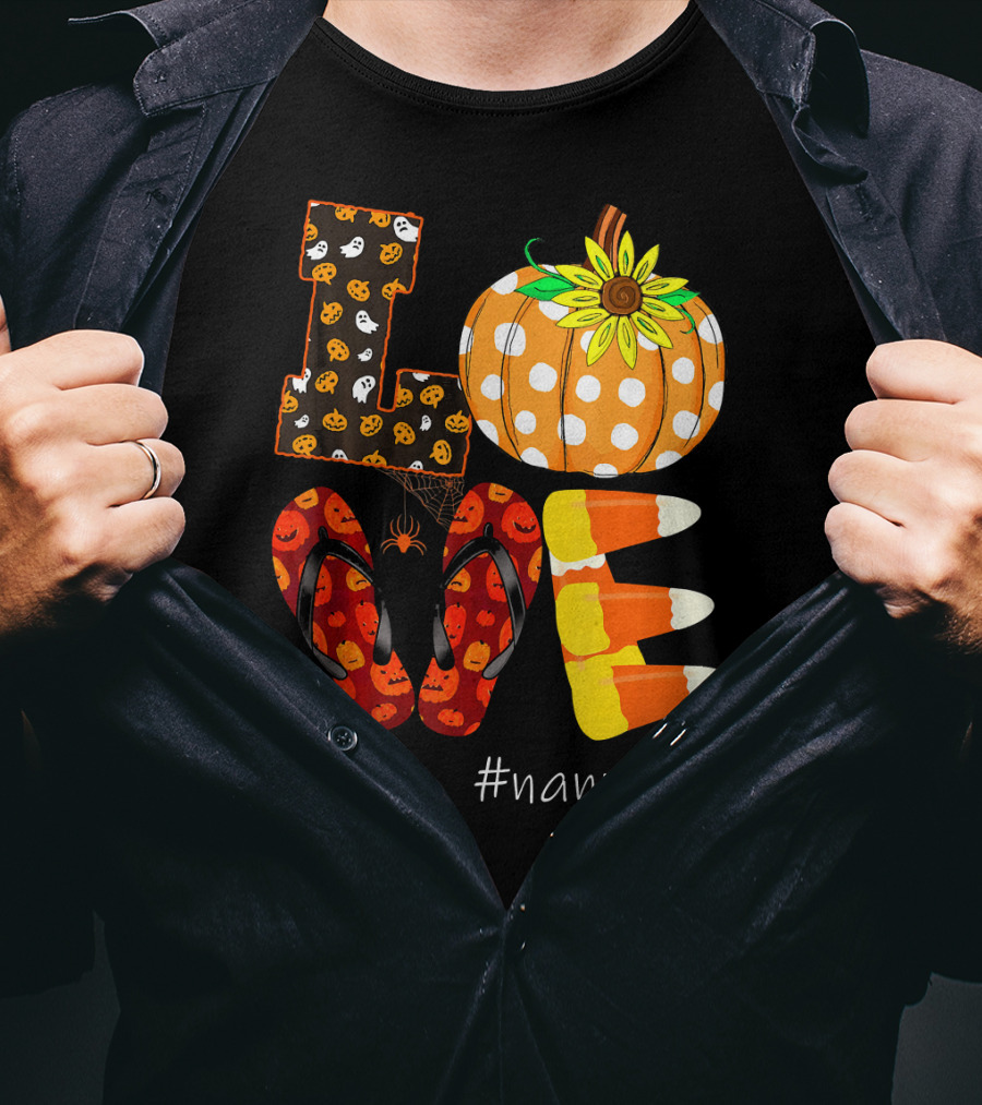 LOVE Pumpkin Candy Corn Flip Flops #nannielife T-Shirt