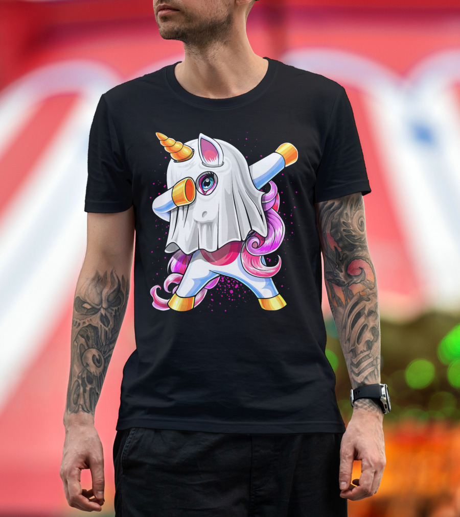 Dabbing Unicorn in Halloween Ghost Costume T-Shirt