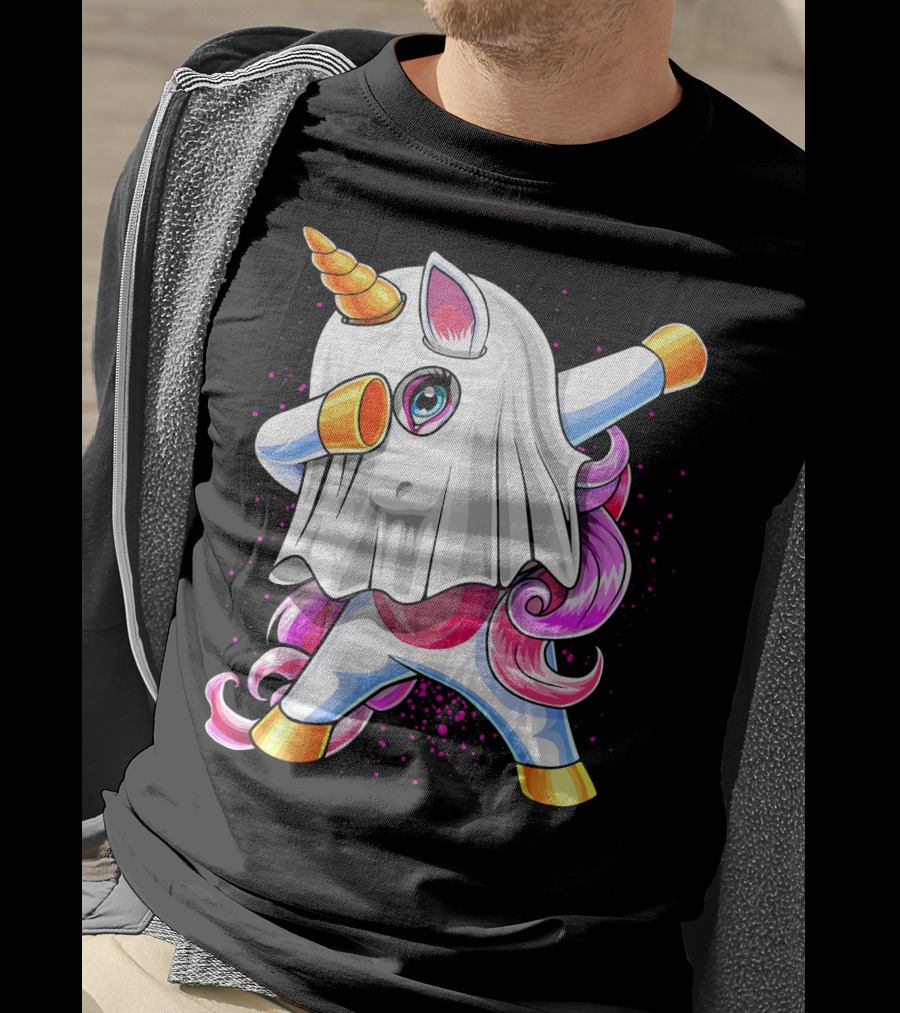 Dabbing Unicorn In Halloween Ghost Costume T-Shirt