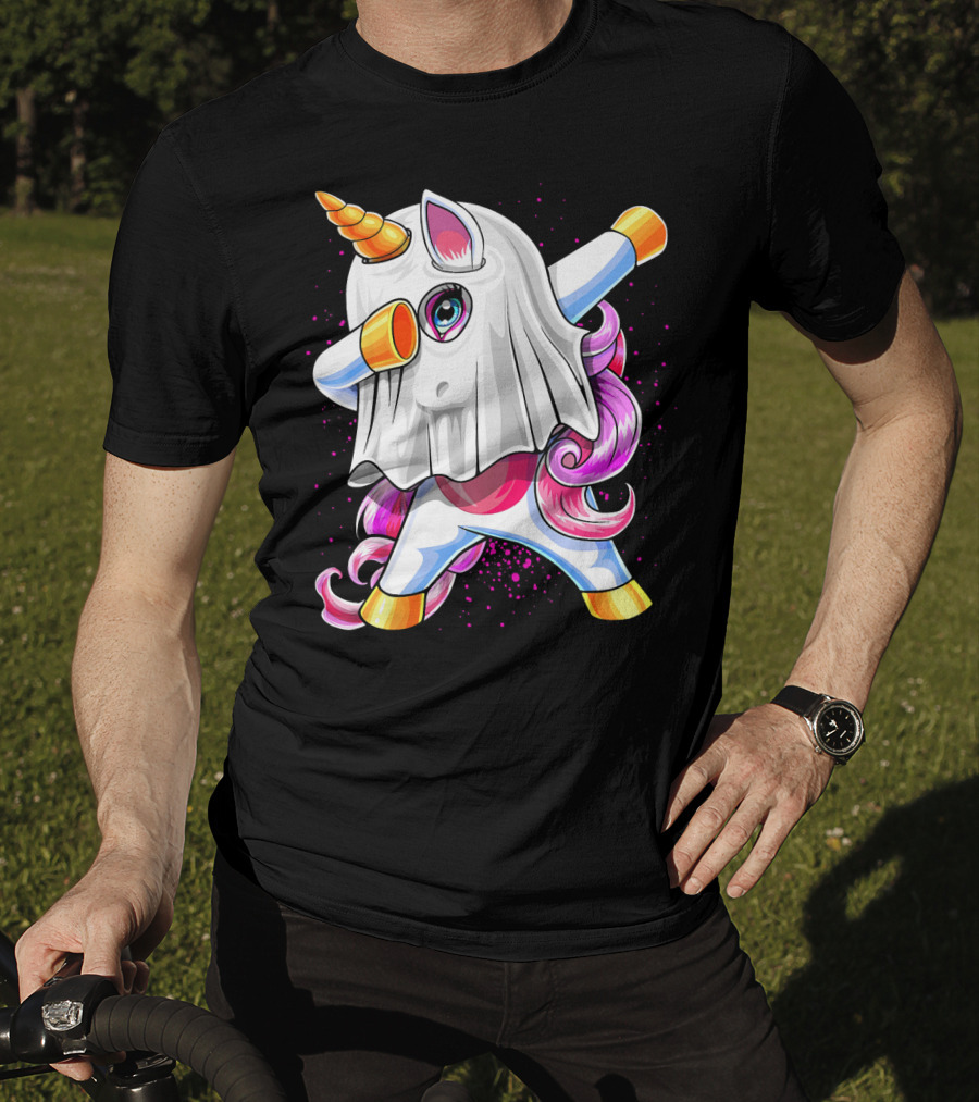 Dabbing Unicorn In Halloween Ghost Costume T-Shirt