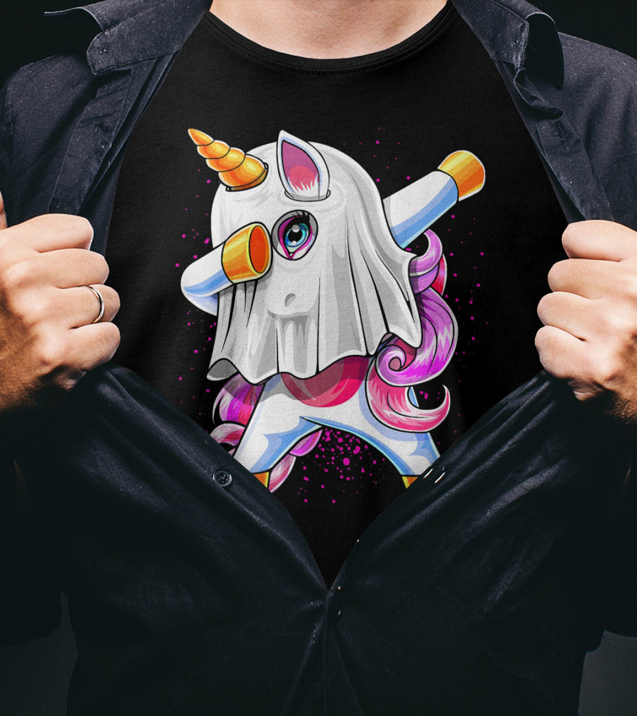 Dabbing Unicorn In Halloween Ghost Costume T-Shirt