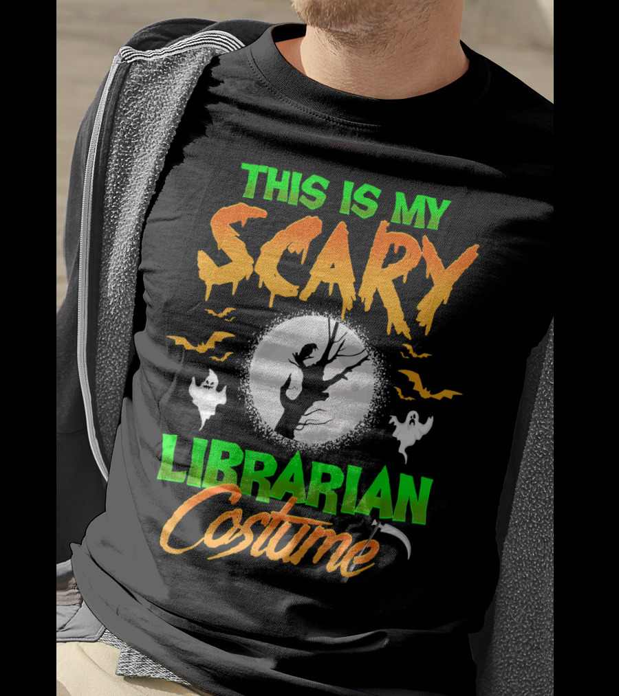 This Is My Scary Librarian Costume Ghosts Bats Moon Grim Reaper Scythe T-Shirt