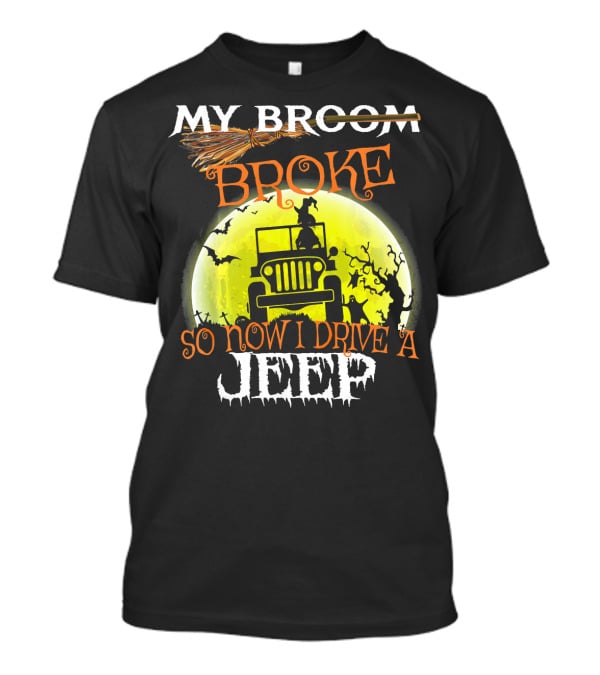 My Broom Broke So Now I Drive A Jeep Halloween Moon Bats T-Shirt