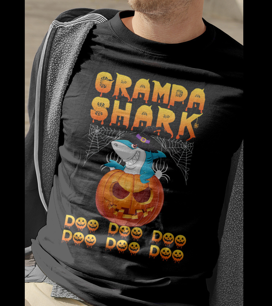 Grampa Shark Doo Doo Halloween Pumpkin Spider Webs T-Shirt