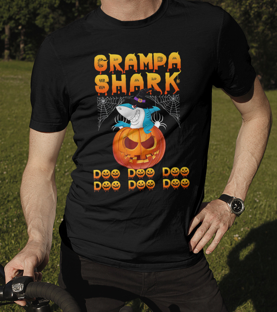 Grampa Shark Doo Doo Halloween Pumpkin Spider Webs T-Shirt