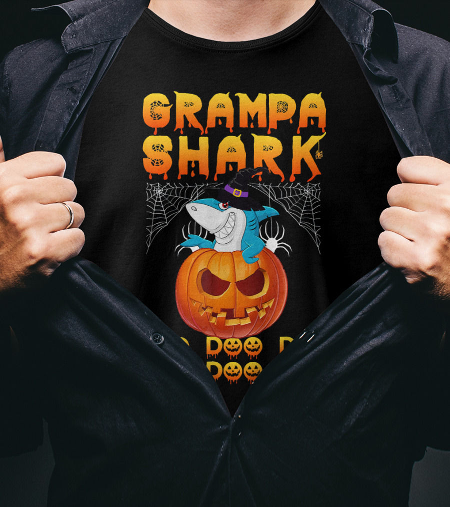 Grampa Shark Doo Doo Halloween Pumpkin Spider Webs T-Shirt