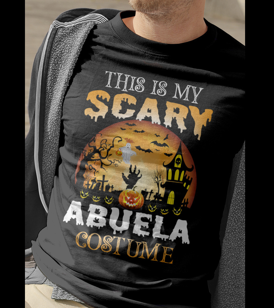 This Is My Scary Abuela Costume Halloween Haunted House Graveyard Moon Ghost Pumpkin T-Shirt