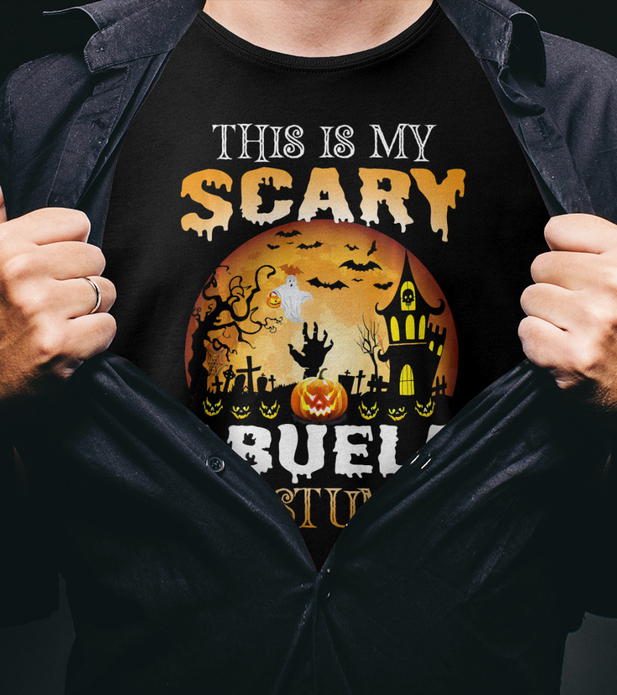 This Is My Scary Abuela Costume Halloween Haunted House Graveyard Moon Ghost Pumpkin T-Shirt