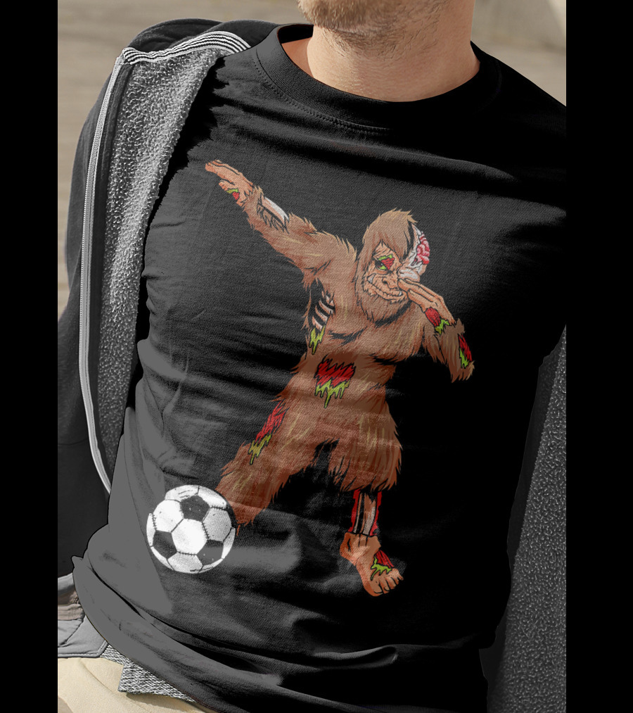 Dabbing Zombie Bigfoot Halloween Soccer Player T-Shirt