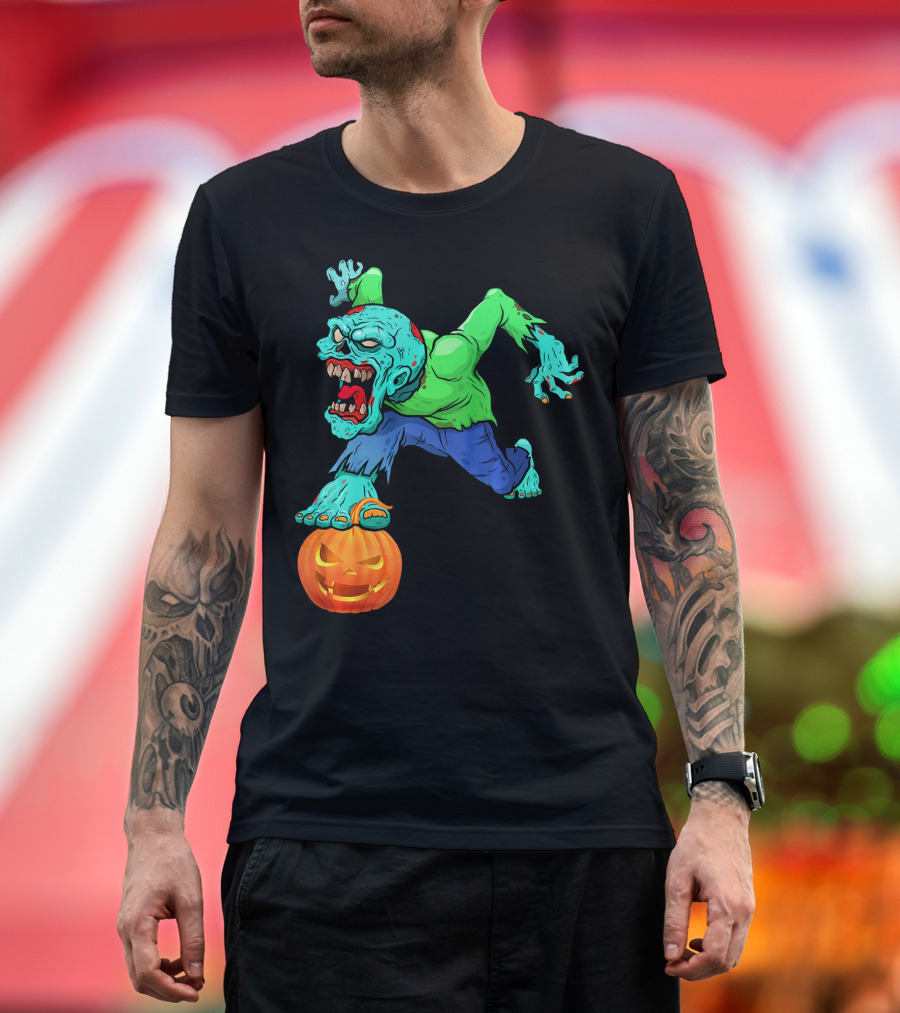 Zombie Leaping Over Grinning Pumpkin T-Shirt