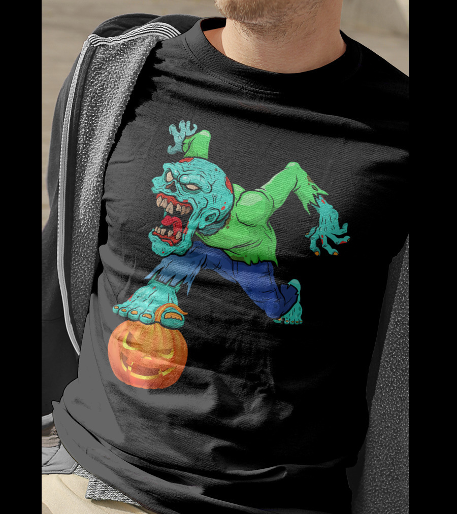 Zombie Leaping Over Grinning Pumpkin T-Shirt