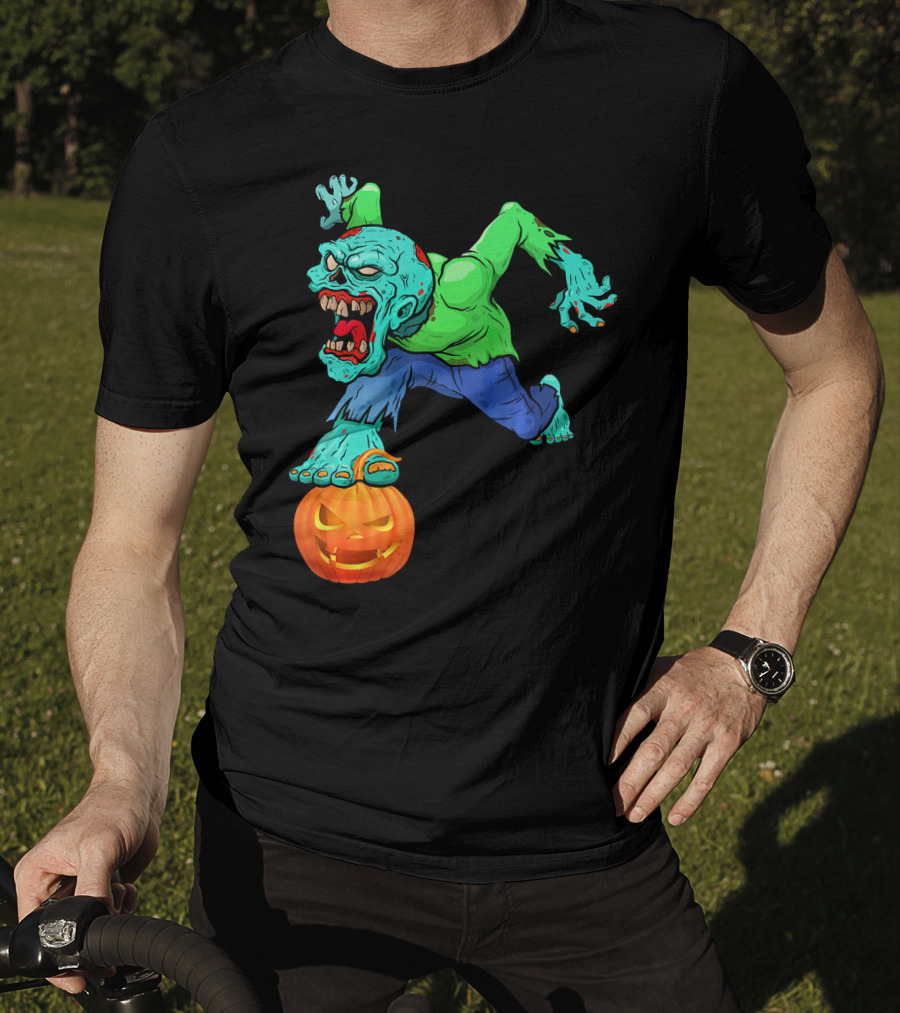 Zombie Leaping Over Grinning Pumpkin T-Shirt