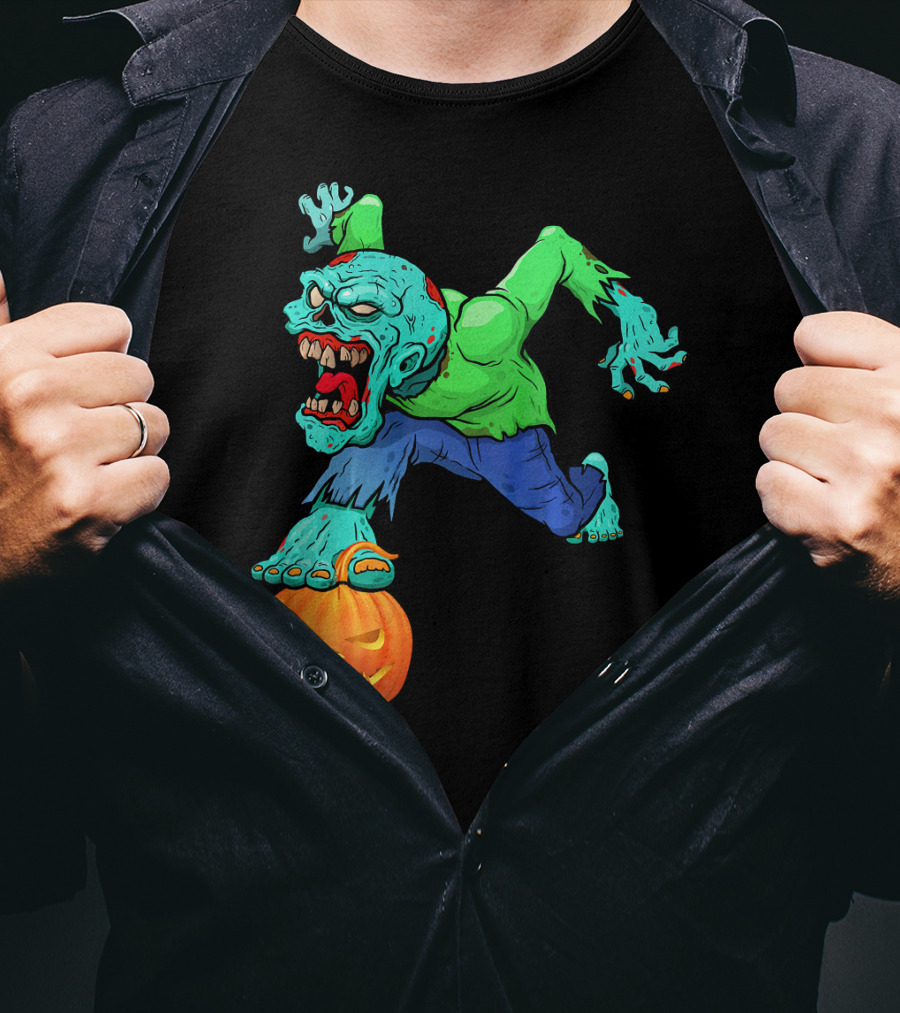 Zombie Leaping Over Grinning Pumpkin T-Shirt