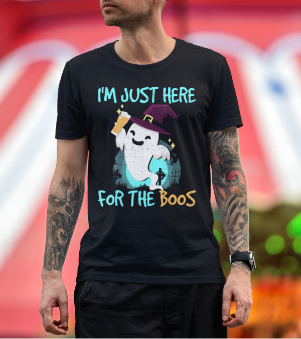 Premium T-Shirt: I'm Just Here For The Boos Ghost with Witch Hat and Beer T-Shirt I'm Just Here For The Boos Ghost with Witch Hat and Beer T-Shirt
