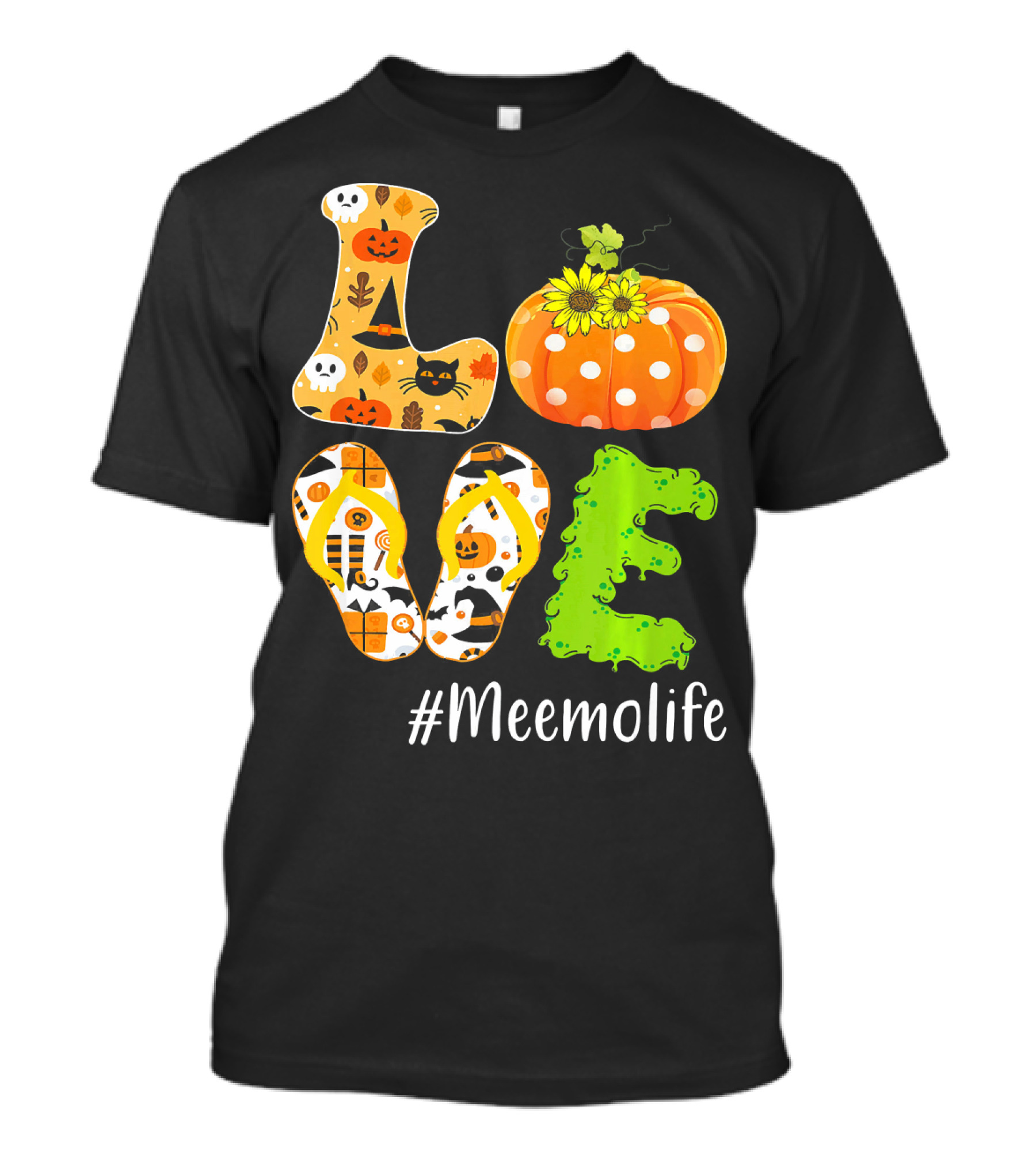 Love Meemolife Pumpkin Flip Flops Halloween T-Shirt