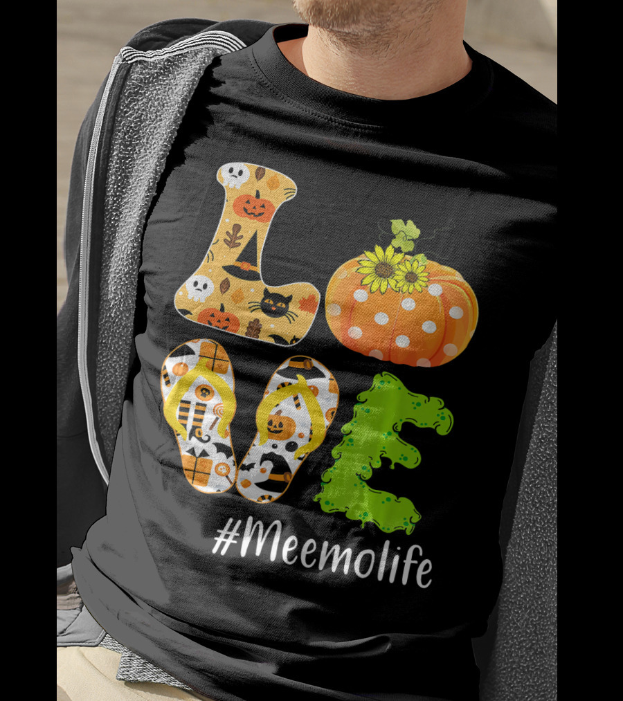 Love Meemolife Pumpkin Flip Flops Halloween T-Shirt