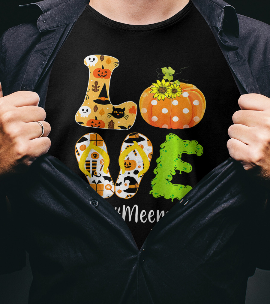 Love Meemolife Pumpkin Flip Flops Halloween T-Shirt