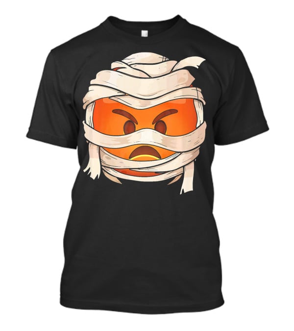 Pouting Face Mummy Emoji Halloween Wrapped In Bandages T-Shirt